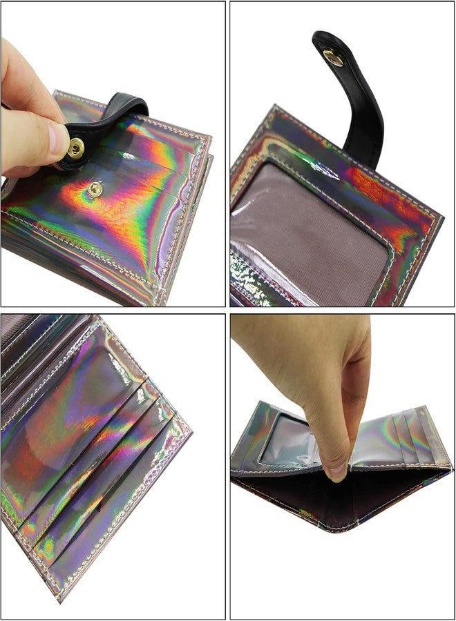 MOCA Womens Holographic Card Holder, PU Leather Credit Debit Card Cash Holder Multifunctional Card Holder Wallet Pouch for Woman (Black) - Image 4